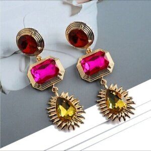 Shiny Geometric Colorful Rhinestone Crystal Drop Dangle Earrings